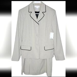 Worthington 2 Piece Black White Check Double Breasted Blazer Skirt Suit Size 14